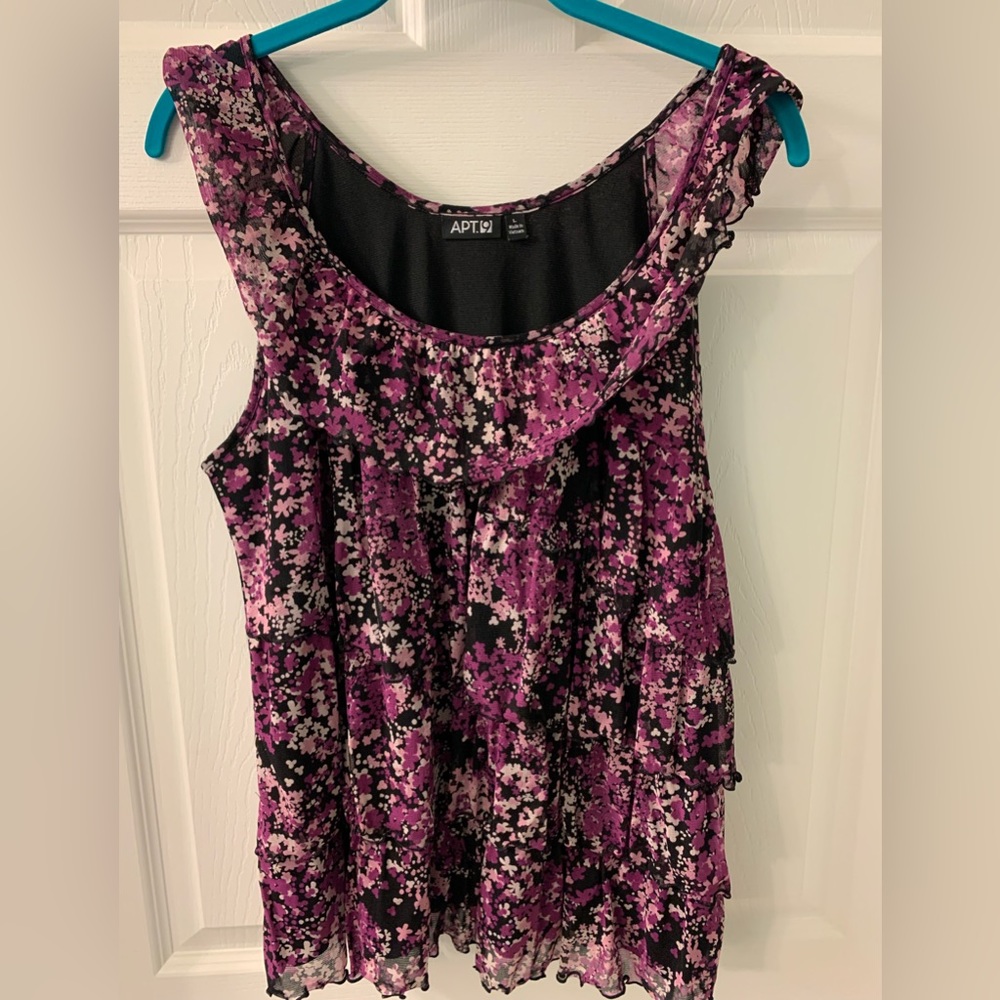 Apt 9 Black Purple Pink White Floral Flutter Sleeve Top Kohls Size L